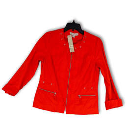 NWT Womens Orange Eyelet Pockets Long Sleeve Full-Zip Jacket Size PM