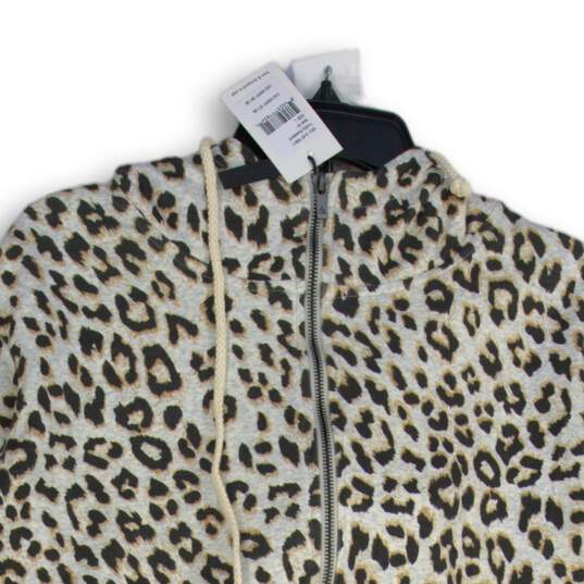 NWT Ampersand Avenue Womens White Brown Animal Print Full Zip Hoodie Size L image number 3