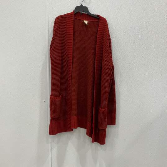 72 Faded Glory Womens Red Knitted Long Sleeve Open Front Cardigan Sweater Sz 1X image number 1