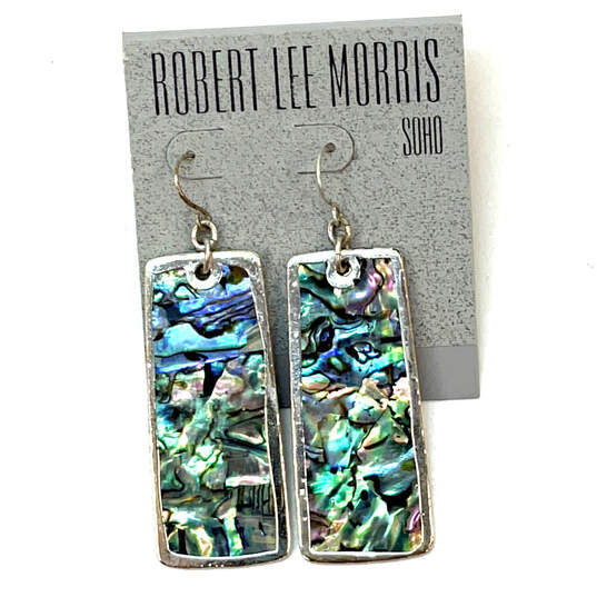 Designer Robert Lee Morris Silver-Tone Blue Stone Fish Hook Dangle Earrings image number 2