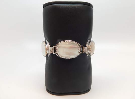 Vintage Whiting & Davis Silver Tone & Faux Mother of Pearl Panel Bracelet 49.2g image number 1