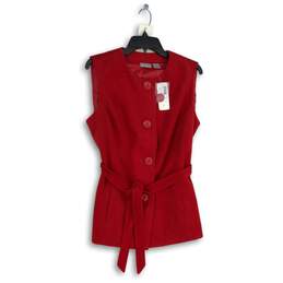 NWT Chico's Womens Red Sleeveless Collarless Button Front Vest Size 1