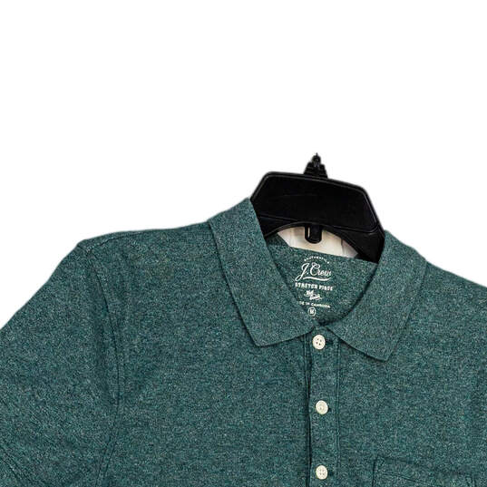 Mens Green Pique Slim Spread Collar Short Sleeve Polo Shirt Size Medium image number 3