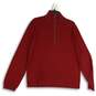 Mens Red Knitted Mock Neck 1/4 Sleeve Pullover Sweater Size Large image number 1