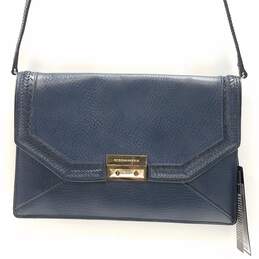 BCBGMaxazria Emeline Navy Blue leather Shoulder Slim Evening Clutch Bag
