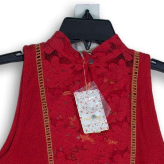 NWT Free People Womens Red Floral Mock Neck Sleeveless Pullover Blouse Top Sz S image number 4