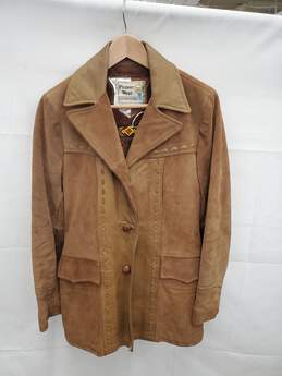Men pioneer Wear RUSSET BROWN LEATHER/SUEDE CAR COAT/JACKET Size-12