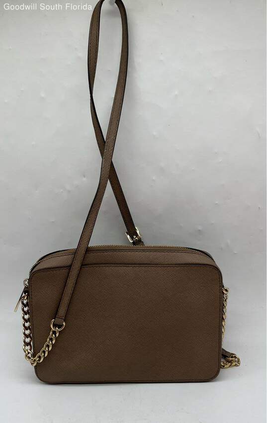 Michael Kors Womens Brown Leather Crossbody Purse With Zip-Around Wallet image number 3