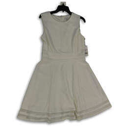 NWT Womens White Round Neck Sleeveless Back Zip Fit & Flare Dress Size 12