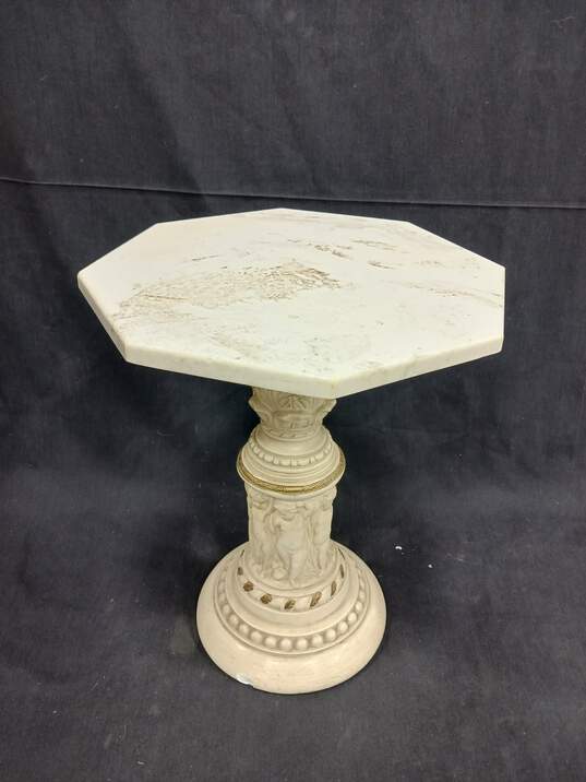Vintage Faux Marble Carved Table image number 1