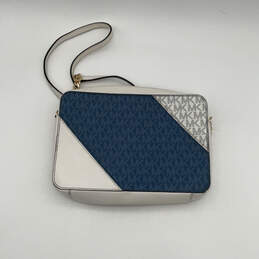 Womens Blue White Monogram Inner Pocket Adjustable Strap Crossbody Bag alternative image