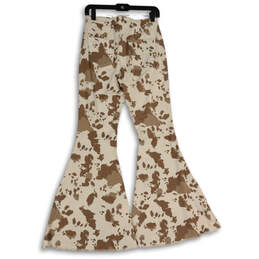 NWT Womens White Brown Animal Print Bell Bottom Ankle Pants Size Small alternative image