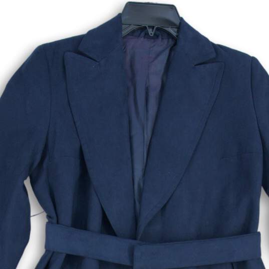 Ralph Lauren Womens Navy Blue Notch Lapel Long Sleeve Belted Overcoat Size L image number 3