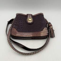 MC Womens Purple Crocodile Pattern Inner Zipper Pockets Crossbody Bag Purse