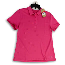 NWT Womens Pink Short Sleeve Button Front Dri-Fit Golf Polo Shirt Size L