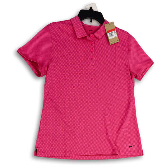 NWT Womens Pink Short Sleeve Button Front Dri-Fit Golf Polo Shirt Size L image number 1