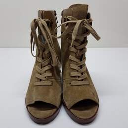 Frye Danica Lug Combat Boot Open Toe Lace Up Ankle Bootie Suede Size 7.5 alternative image