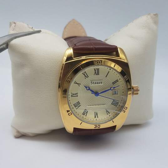 Stauer 37mm WR 3ATM Gold Dial Date Men's Watch 55g image number 2