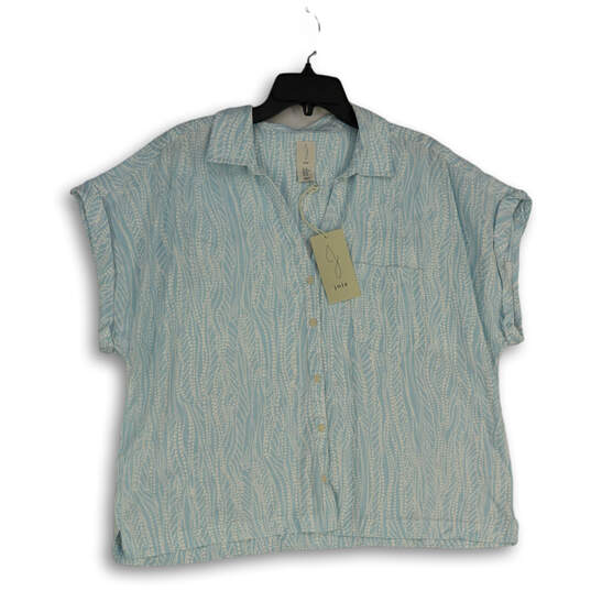 NWT Womens White Blue Short Sleeve Spread Collar Button-Up Shirt Size XL image number 1