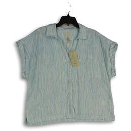 NWT Womens White Blue Short Sleeve Spread Collar Button-Up Shirt Size XL