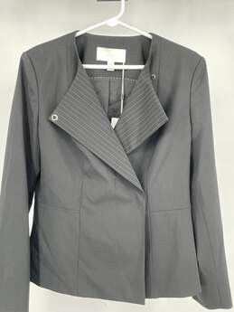 Womens Black Long Sleeve Asymmetrical Neck Lined Blazer Size 6 T-0557577-E alternative image