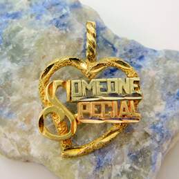 14k Tricolor Gold Etched 'Someone Special' Open Heart Pendant 1.8g