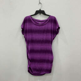 Womens Purple Striped Short Sleeve Ruched Side Pullover T-Shirt Size Large alternative image