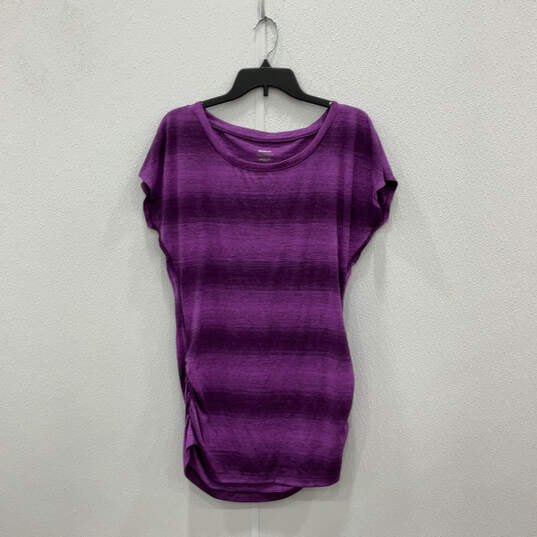 Womens Purple Striped Short Sleeve Ruched Side Pullover T-Shirt Size Large image number 2