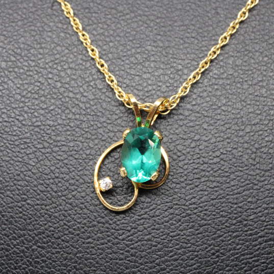 Gold Filled Green Glass CZ Accent Pendant Necklace & Earrings - 2.1g image number 3