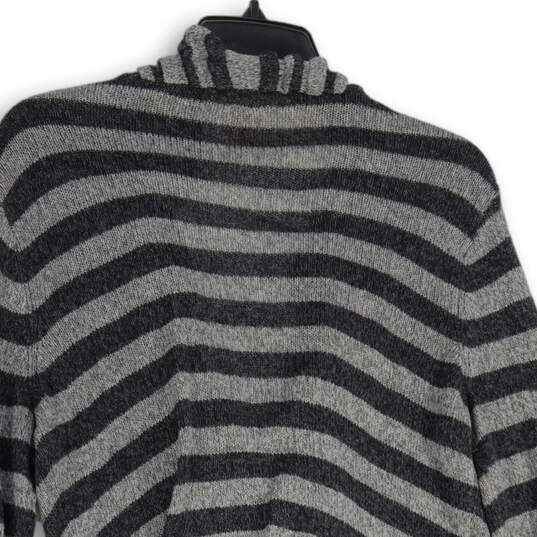 Womens Gray Striped Knitted Long Sleeve Open Front Cardigan Sweater Size M image number 4
