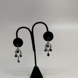 Designer Givenchy Silver-Tone Black Crystal Cut Stone Dangle Earrings