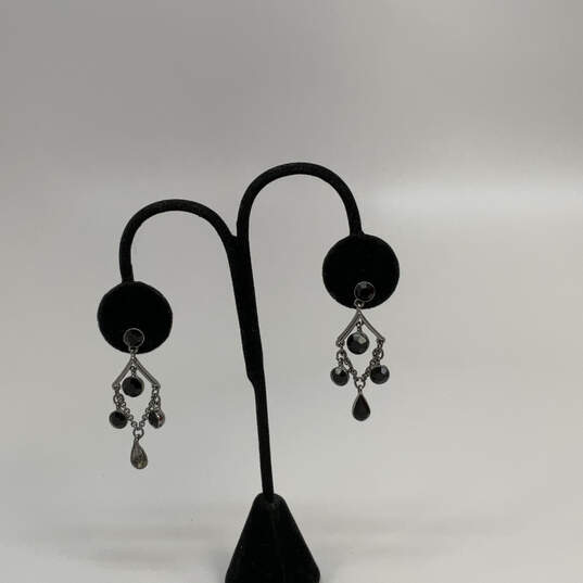 Designer Givenchy Silver-Tone Black Crystal Cut Stone Dangle Earrings image number 1