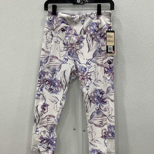 NWT Womens White Floral Print Regular Fit Cropped Leggings Size Medium image number 1
