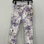 NWT Womens White Floral Print Regular Fit Cropped Leggings Size Medium image number 1