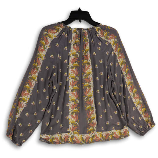 Womens Multicolor Floral Tie Neck Long Sleeve Pleated Blouse Top Size M image number 2