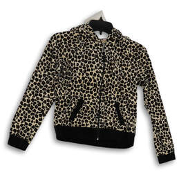 Womens Multicolor Leopard Print Long Sleeve Full Zip Hooded Jacket Size M