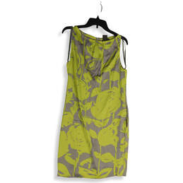 Womens Green Gray Boat Neck Back Zip Floral Sleeveless Shift Dress Size 4