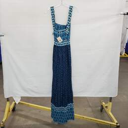 Faherty Blue Patterned Linen Sleeveless Maxi Dress WM Size L NWT