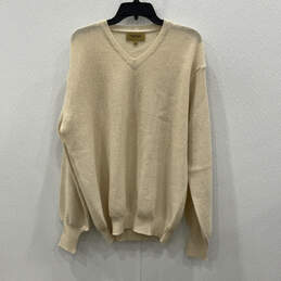 Womens Beige Knitted Long Sleeve V-Neck Pullover Sweater Size XL