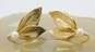 Romantic 14k Yellow Gold Etched Leaves Pearl Screw Back Earrings 4.9g image number 1
