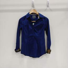 NWT Womens Blue Long Sleeve Collared Essential Button Up Shirt Size XS