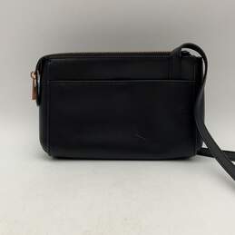 Womens Black Leather Embroidered Adjustable Strap Zipper Crossbody Bag Purse alternative image