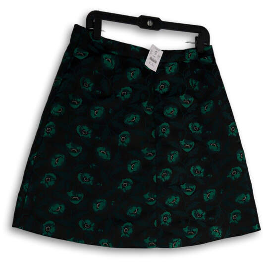 NWT Womens Black Floral Flat Front Jacquard Back Zip A-Line Skirt Size 10 image number 2