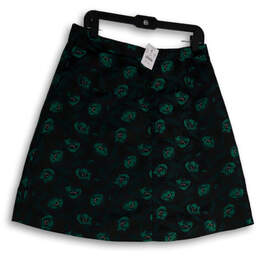 NWT Womens Black Floral Flat Front Jacquard Back Zip A-Line Skirt Size 10 alternative image