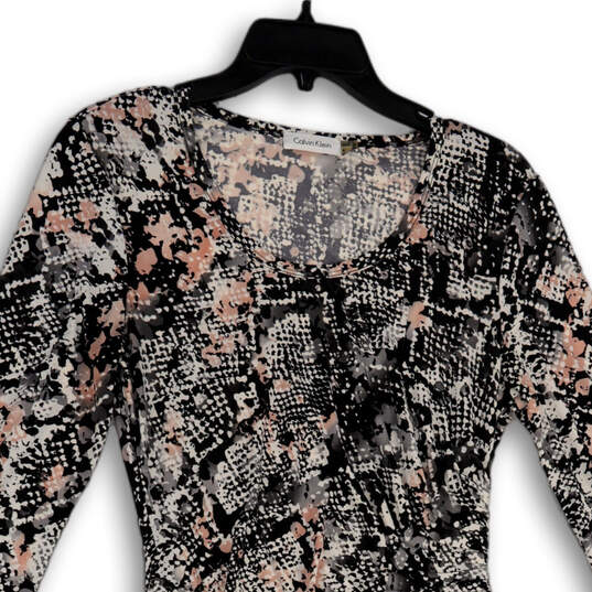 Womens Black Pink Animal Print Round Neck Long Sleeve Sheath Dress Size 6 image number 3