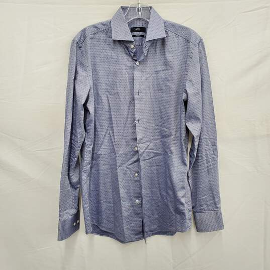 HUGO BOSS MN's Slim Fit Blue Print Dress Shirt Size 38/15 image number 1