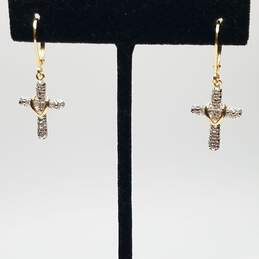 Ross Simons Gold Over Sterling silver Melee Diamond Cross Dangle Earrings 2.7g alternative image