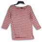 Womens Pink White Striped Knitted 3/4 Sleeve Pullover Sweater Size XS image number 1