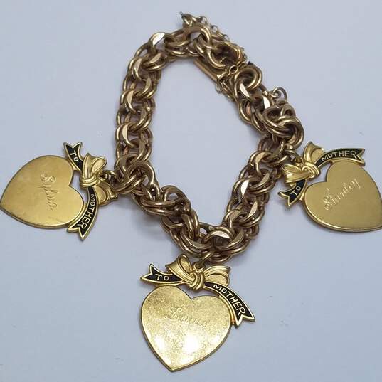 Gold Filled Engraved 3 Charm Bracelet 26.0g image number 2