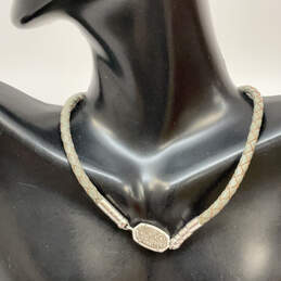Designer Kendra Scott Woven Leather Cord Drusy Stone Pendant Necklace